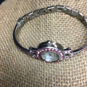 Rhinestone Watch As Is Ladies Womens Pink Silver Retro Barbie Bling Glam DIY